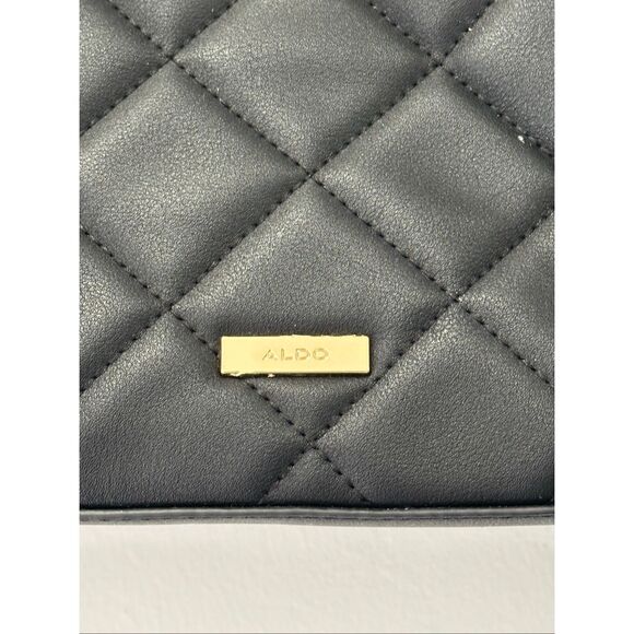 ALDO Black Quilted Gold Chain Tote | Chic Structured Shoulder Handbag - Picture 4 of 12